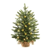 LmnLft 19 inch Tabletop Mini Christmas Tree,Artificial Flocked Christmas Trees Decor,Unlit or Pre-Lit Christmas Tree with Burlap Weighted Base,for Home,Office,Party Porch Table Decoration,B
