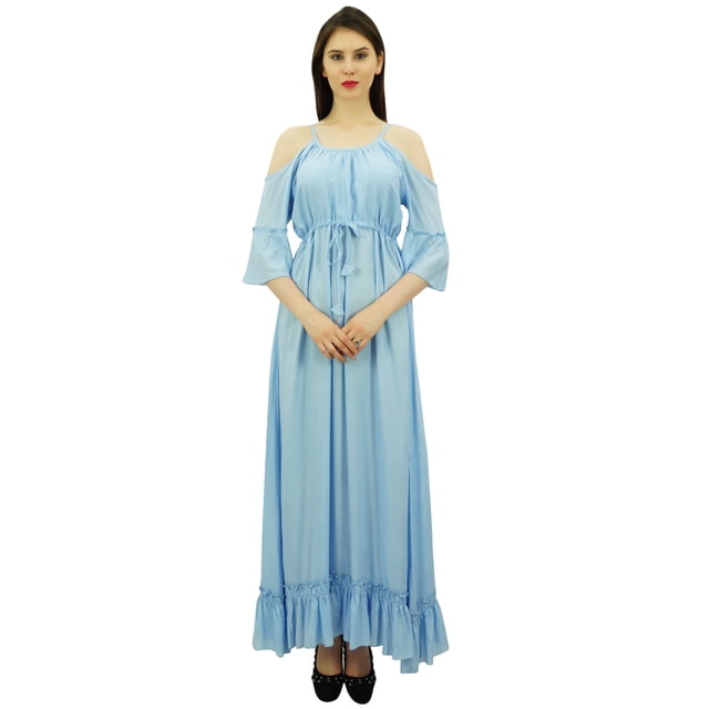 Bimba Femmes Été Porter Épaule Froide Maxi Robe de Plage Porter des Robes de Vacances