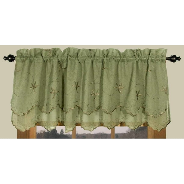 Zurich Olive sheer embroidered valance