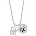 thumbnail image 1 of Delight Jewelry Love with Peace Sign Silvertone Script Initial Disc - W - Charm Necklace, 20"+3", 1 of 4