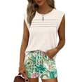 thumbnail image 4 of Wutalume Women's Casual Crewneck Two Piece Sets - Pleated Hawaiian Print Shorts Outfit, Lightweight and Breathable for Summer Beach Vacation and Daily Wear,White XL, 4 of 6