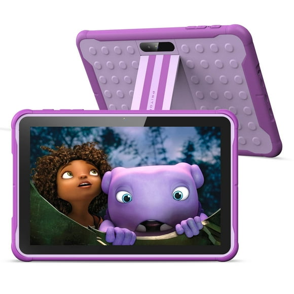 PRITOM Android 13, 10 inch Kids Tablet, Parental Control, 6000mAh, Quad Core Processor, 2GB RAM, 64GB ROM, HD IPS Touch Screen, Google Play, YouTube, Kids-Tablet Case (Purple)