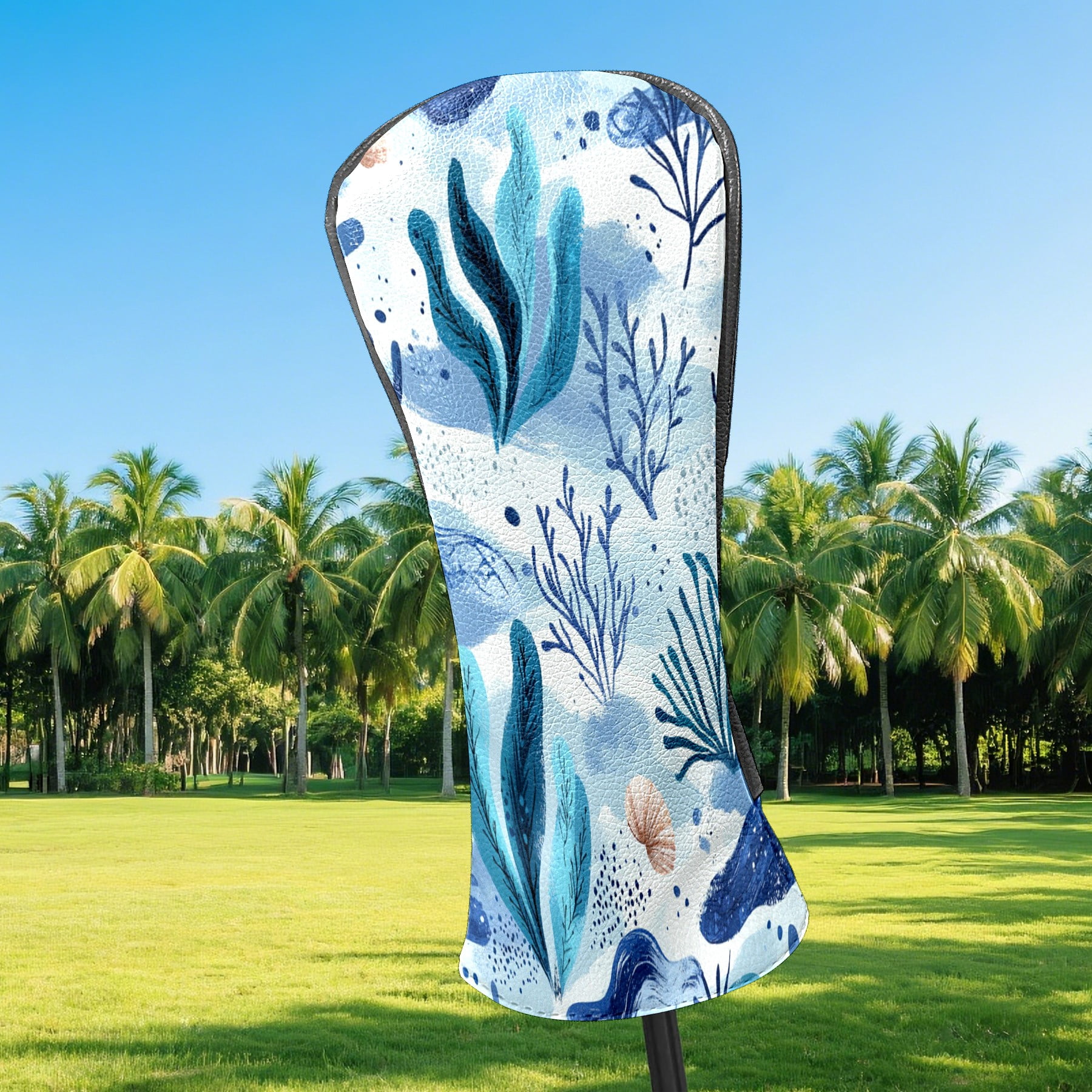 Golf Club Covers PU Leather Waterproof Head Covers for Fairway Woods Hybrids Marine Plants