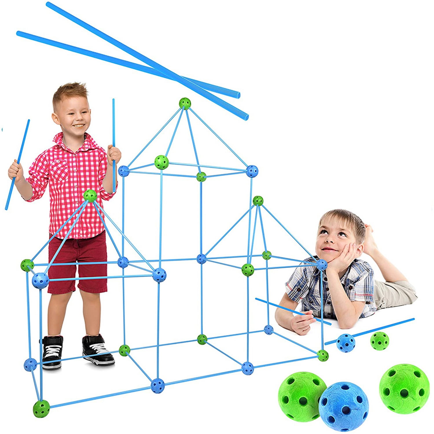 CIPACHO Kids Fort Building Kit 85 PCS Construction Toys for Boys Girls, DIY Building Playhouse Castle Tunnel Play Tent, Blue