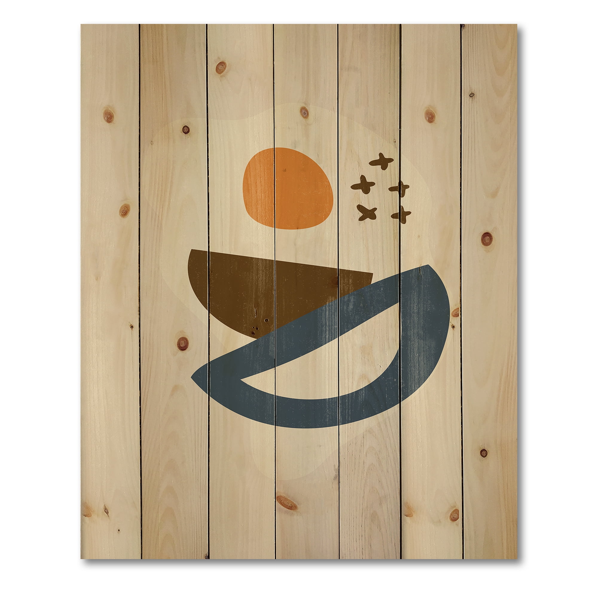 Designart 'Abstract Moon and Sun Geometric Print I' Modern Print on Natural Pine Wood