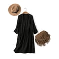thumbnail image 6 of Womens V Neck Cotton Casual Loose Shift Tunic Smock Summer Dresses Vacation Dress 3/4 Sleeve Pocket Black XXL, 6 of 7