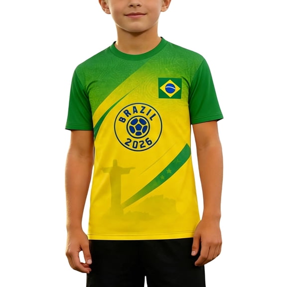 Soccer Jersey 2026 Fan Top for Big Boy Youth Brazil Top Comfortable Kids Team Apparel for Play And Everyday Fashion Top Size11-12T