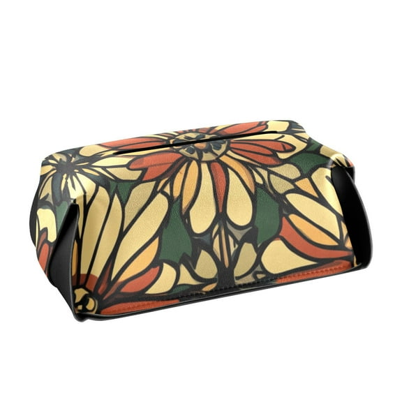 Patterns Of Stained Glass Flowers Tissue Box Cover Leather Square Rectangle Tissue Box Holder for Bathroom Living Room Desk Office Decor