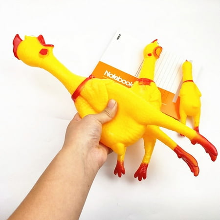 Squawking Chicken Dog Toys Yellow Rubber Squeeze Squeaky and Screaming