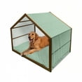 thumbnail image 1 of Geometric Pet House, Retro Circles with Dots Round Design Elements Vintage Inspirations, Outdoor & Indoor Portable Dog Kennel with Pillow and Cover, 5 Sizes, Yellow Green Blue Black, by Ambesonne, 1 of 4
