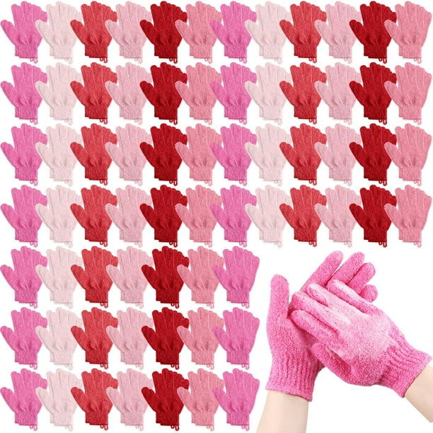 Guantes de baño exfoliantes, 90 unidades, doble cara, color rosa