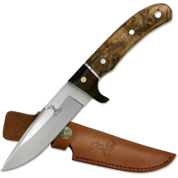 Elk Ridge ER-065 Fixed Blade Knife - 4.75" 3Cr13 Stainless Steel Blade, Wood Handle, Full Tang Outdoor Hunting Survival Tactical Knife with Nylon Sheath