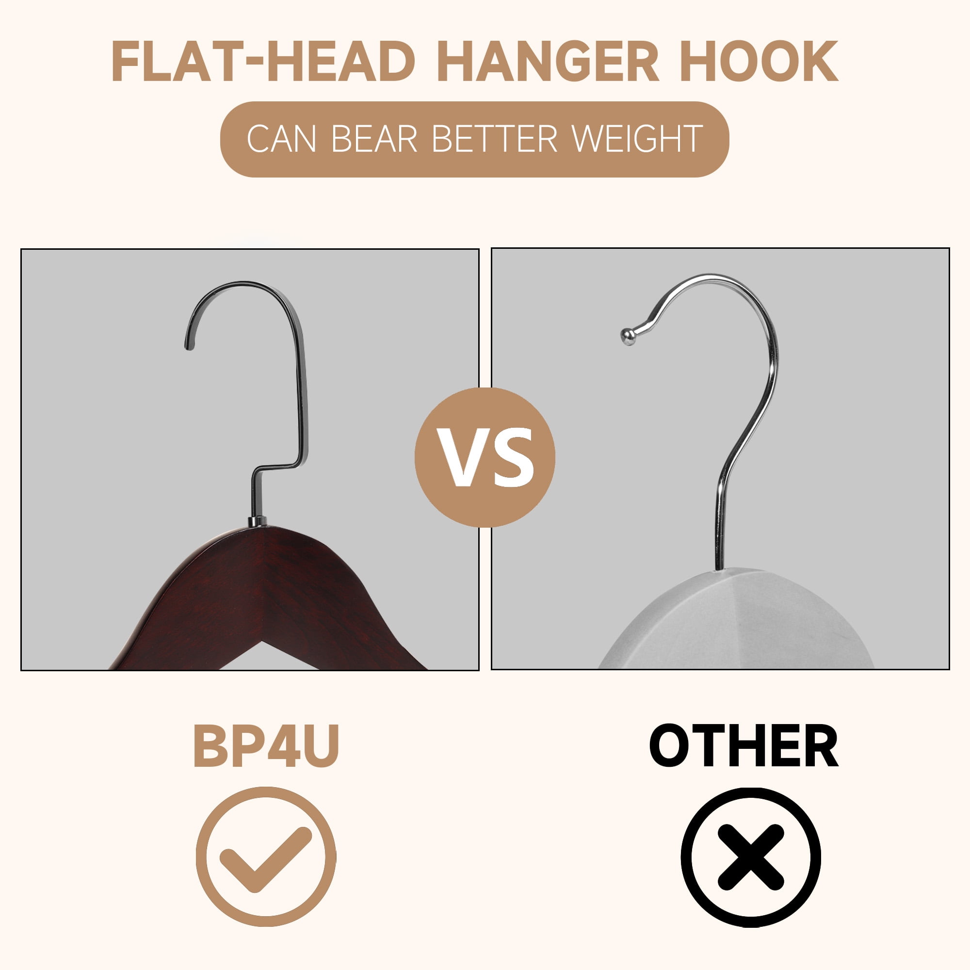 BP4U 2-Pack Premium Wide Shoulder Wooden Suit Hangers, Heavy-Duty Non-Slip Solid Wood Coat Hangers with Locking Bar for Suits & Coats(Dark Cherry)