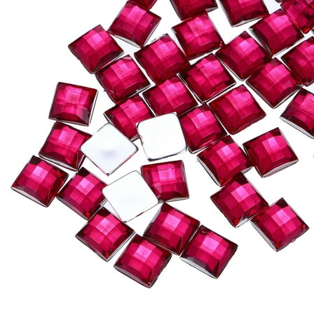 50 Pcs Acrylic Flat Back Rhinestones 8mm Square Artificial Gemstone for Crafts Face Painting Costume Jewelry Making Hot Pink