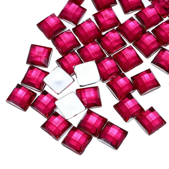 50 Pcs Acrylic Flat Back Rhinestones 8mm Square Artificial Gemstone for Crafts Face Painting Costume Jewelry Making Hot Pink