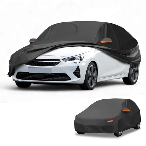 Unique Bargains Car Cover Waterproof All Weather Automotive Outdoor Anti-UV Full Exterior Cover for Vauxhall Corsa 1993-2023 190T-PU Black with Reflective Strips