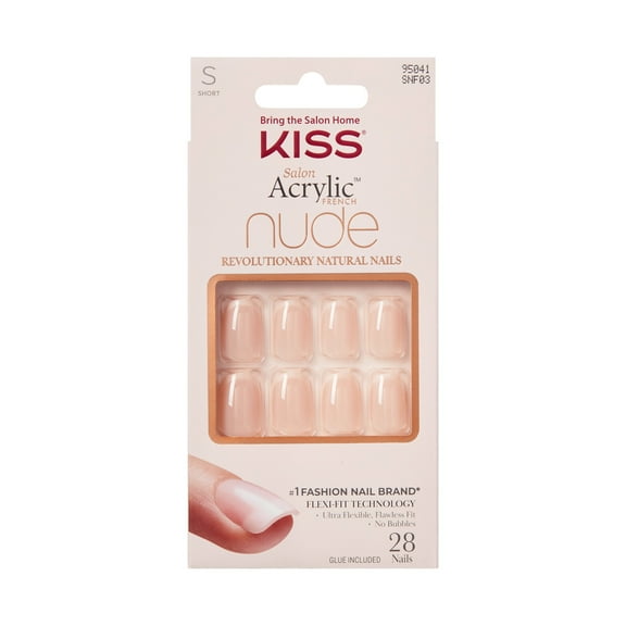 KISS Salon Acrylic Nude French Press on Nails, Chic Beats, Beige, Short Squoval, 28 Count
