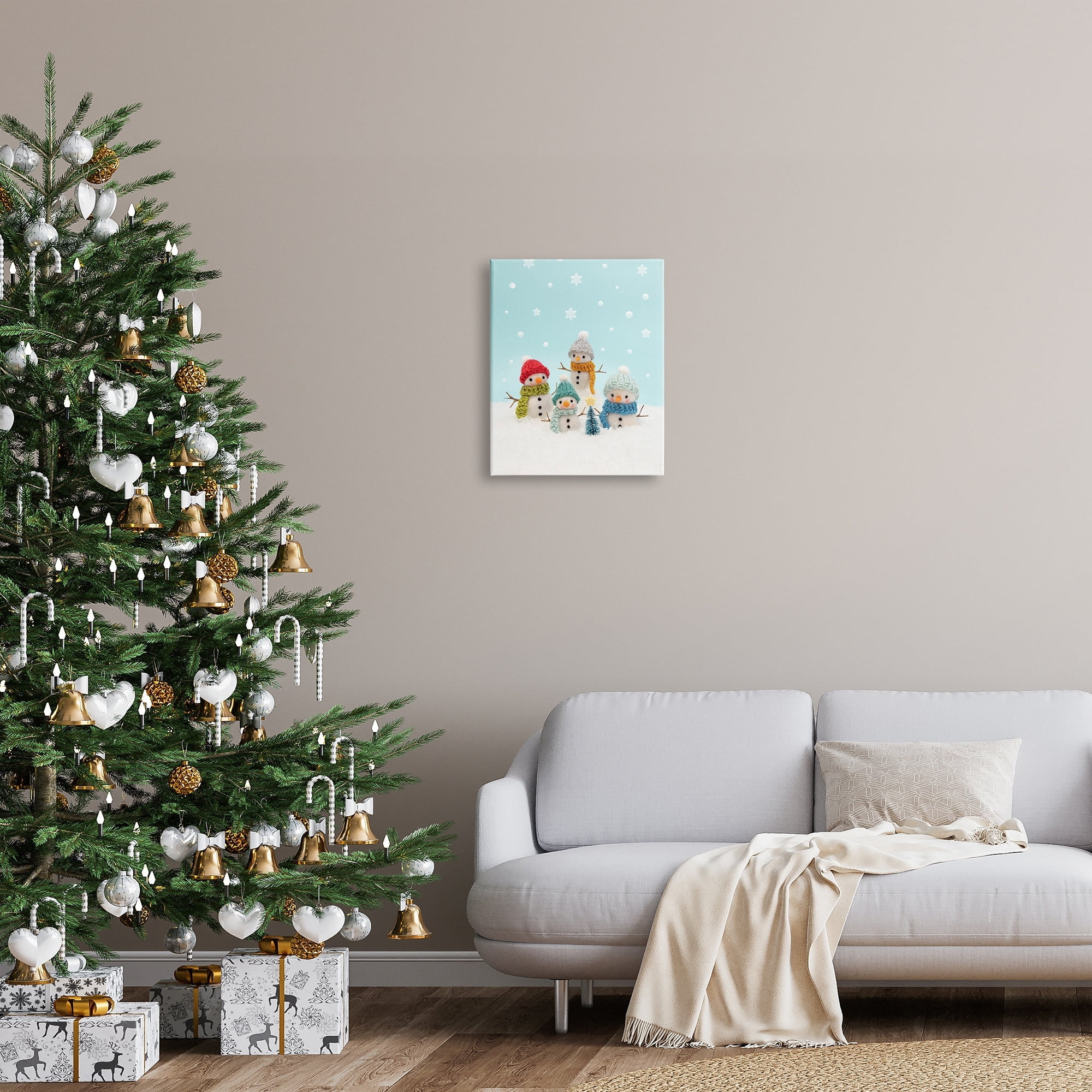 Stupell Industries Winter Snowmen Christmas Tree Holiday Photography Gallery Wrapped Canvas Print Wall Art