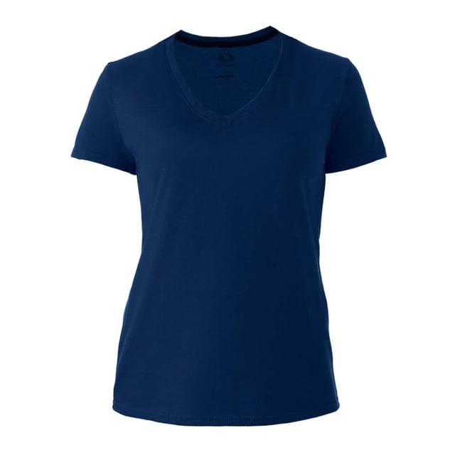Playera Fruit Of The Loom para Mujer, Cuello V Manga Corta Azul Marino Talla EG