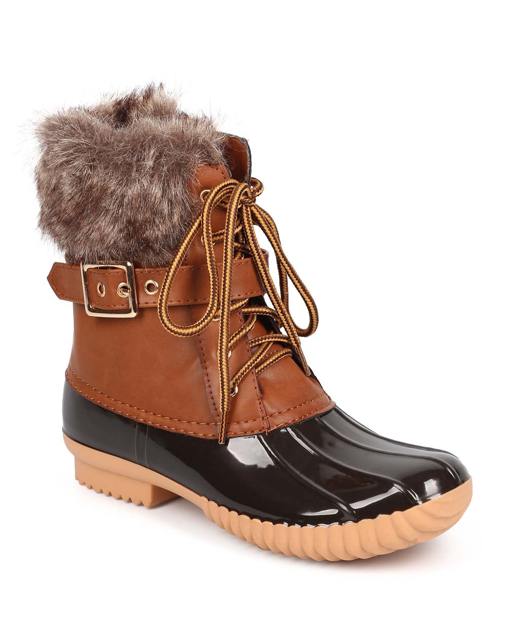 New Women Nature Breeze Duck01 Mix Media Fur Belted Zip Duck Boot Size