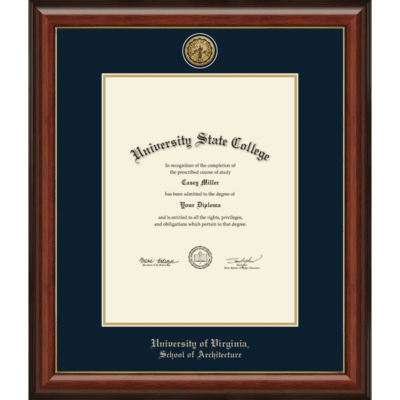 University of Virginia School of Architecture Diploma Frame, Document Size 17" x 22"