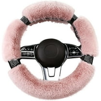 Fluffy Steering Wheel Cover for Women with Bling Crystal Diamond, Warm & Anti-Slip Plush Fur, Universal Fit for 14.5-15 Inch Steering Wheels