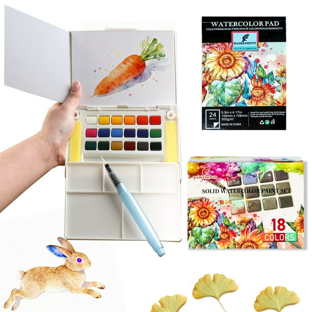 Set de Pintura MAIKEDEPOT 18 Colores Kit de Viaje con Pincel y Papel