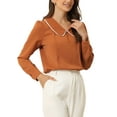 thumbnail image 4 of Allegra K Women's Peter Pan Collar Keyhole Back Button Decor Long Sleeve Blouse, 4 of 5