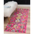 thumbnail image 2 of 2.5' x 10' Pink and Beige Geometric Tribal Rectangular Rug Runner, 2 of 7