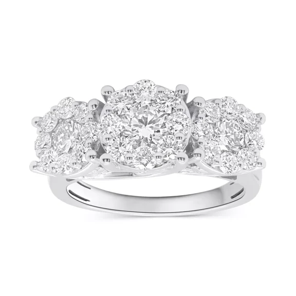 Three Stone Halo Wedding Ring, Pave Set Diamond Ring, Women Enagement Ring, 2.2 Ct Simulated Round Cut Diamond, 925 Sterling Silver