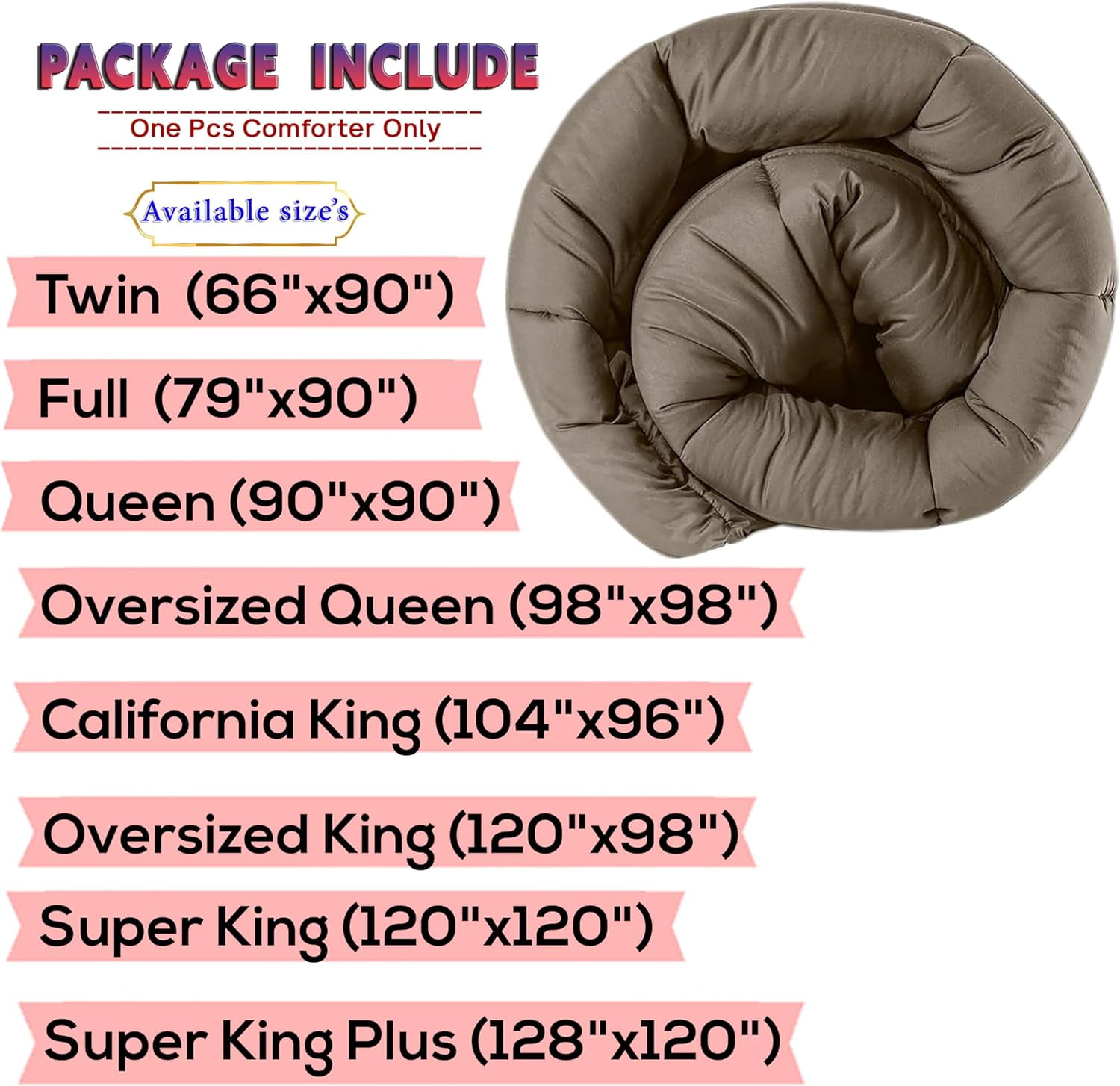 100% Cotton All Season Down Alternative 1pc Box Stitched Comforter, Duvet Insert Cover, Pattern Solid Taupe Color Super King (120"x120") Size Machine Washable Lightweight