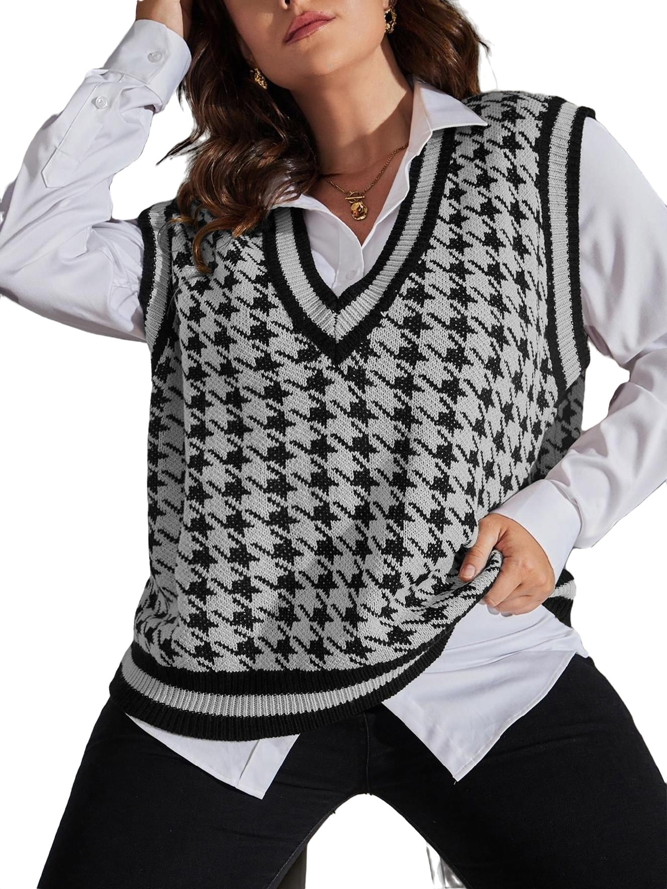 Casual Striped V neck Multicolor Plus Size Sweater Vests (Women's Plus)