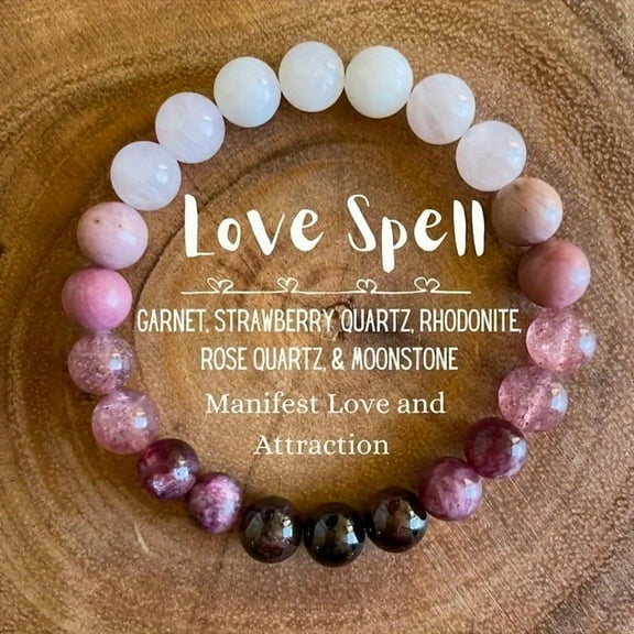 Natural Love Stone Bracelet Garnet Strawberry Quartz Beads with Red Wood Grain Romantic Healing Crystal Jewelry for Women Spiritual Gift for Birthday Valentine Day,Multicolor