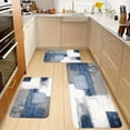thumbnail image 2 of Non-Slip Flannel Kitchen Mat, 10mm Thick 18D Density, Soft Comfortable Easy Clean, Modern Abstract Blue Gray White, 2/3-Piece Set for Bedroom, 2 of 12