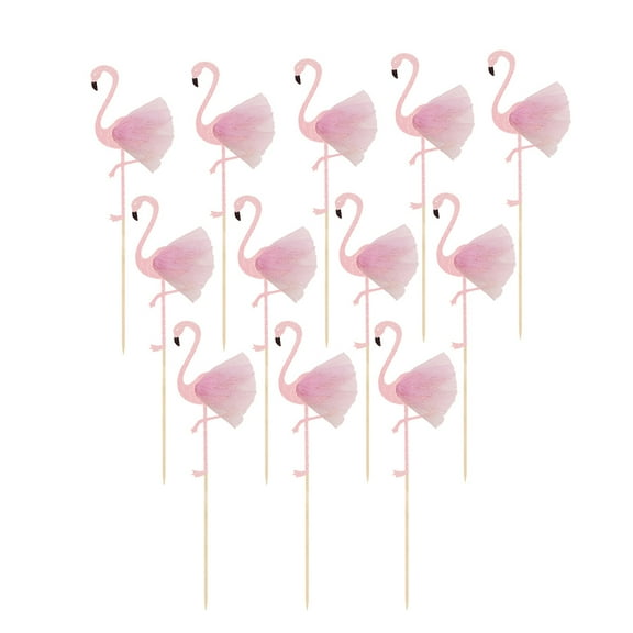MLINS 12PCS Pink Ballet Flamingo Cake Topper Paper Decorations for Birthdays Parties