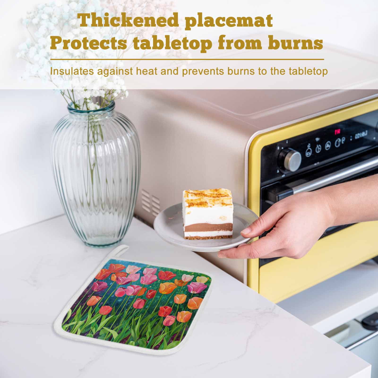Colorful Spring Floral Pot Holders for Kitchen Heatproof Potholder, 3 Pack Summer Botanical Oil Painting Hot Pads Multipurpose Oven Pads Cloth Potholders Trivet for Cooking Baking