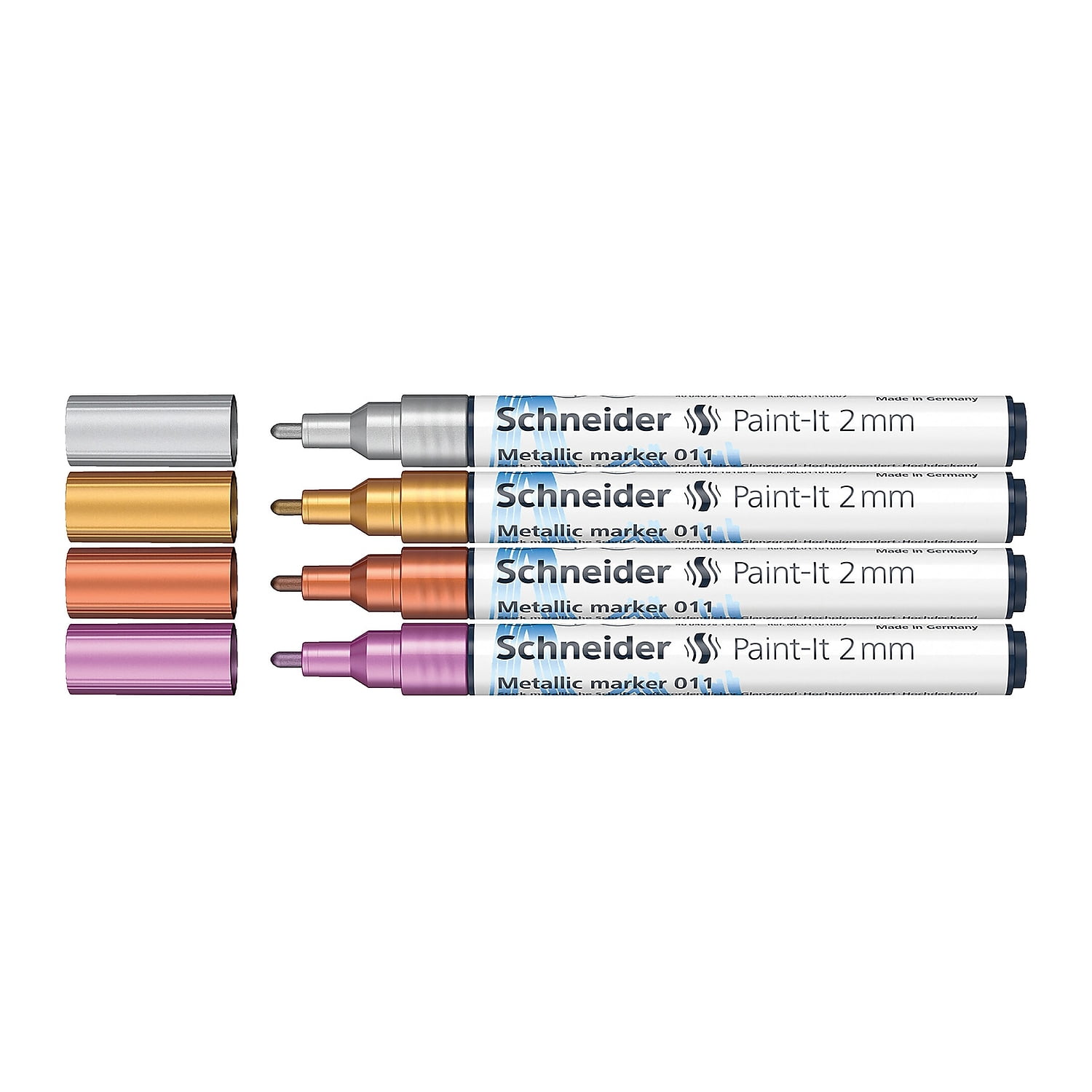 Schneider Paint-It 011 Metallic Marker, 2 mm Tip, High-Opacity Metallic Finish, Fast-Drying Ink, Multi-Surface Use, Eco-Friendly, Made in Germany