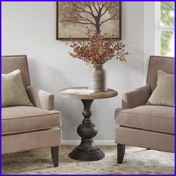 Reclaimed Walnut & Black Wood Coffee Table by Madison Park - Hand-Carved Accent for Living Room