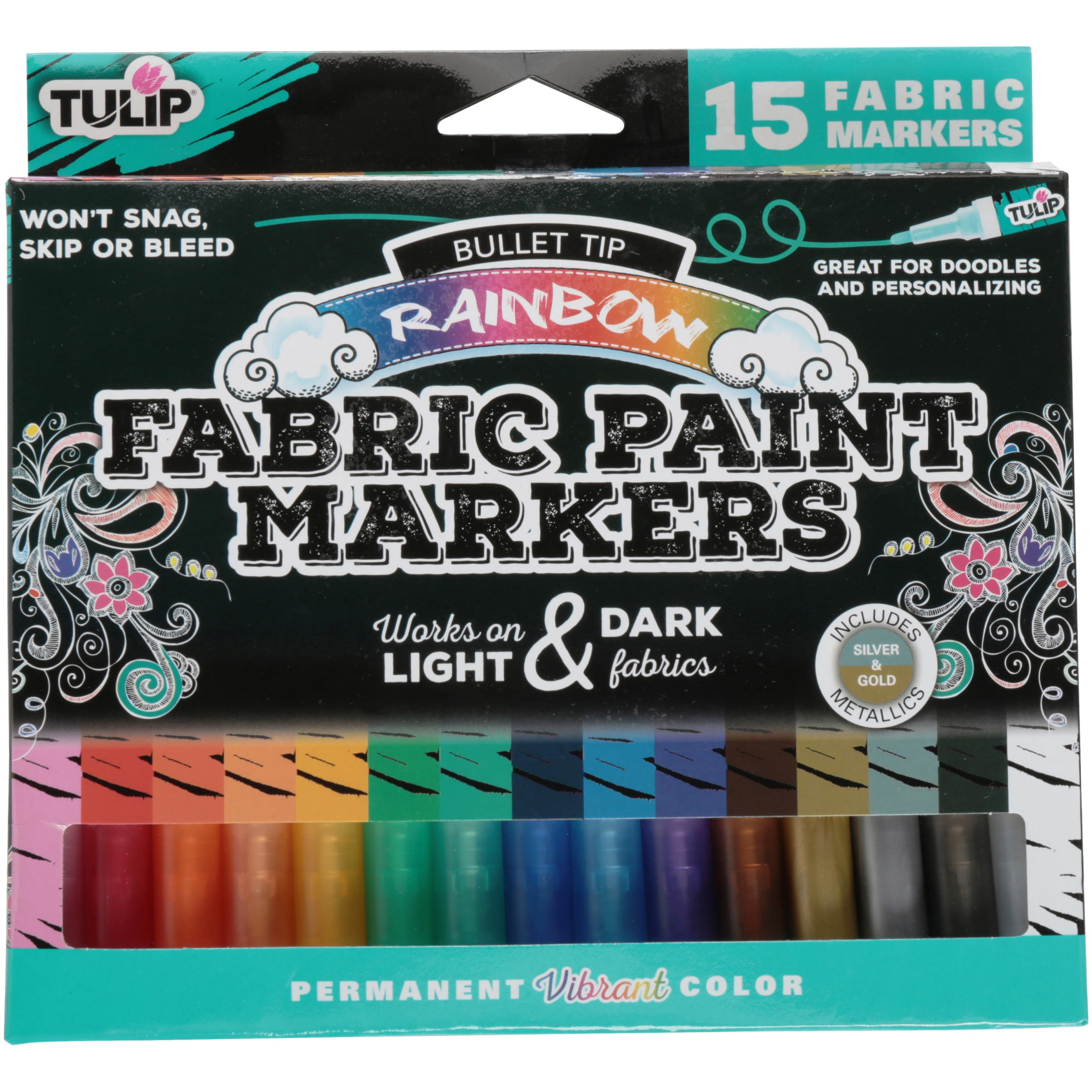 Tulip Graffiti Fabric Markers Bullet Tip, 6 Pack, Rainbow Tulip
