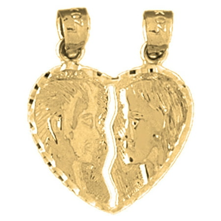 10K Yellow Gold Heart With Angels Pendant - 23 mm