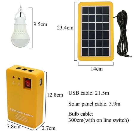 Solar Generator Portable kit, Solar Home DC System Kit, Power Inverter, USB Solar with 2 LED Light Bulb as Emergency Light, USB Charging Cable with 4 Heads, for