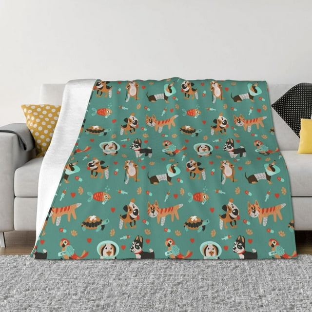 Wukai Couverture en Flanelle Horizontale Imprimée pour Cliniques Vétérinaires, Douce et Résistante au Rétrécissement, Adaptée pour Lits, Camping, Voyage, Unisexe-60"x50 Pouces