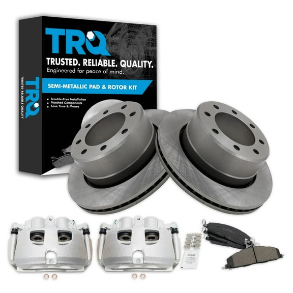 TRQ Rear Brake Pad & Rotor Kit Brake Caliper Brake Pads Brake Rotor Semi-Metallic Vented Fits Select 2009-2010 Dodge Ram 2500 Ram 3500 2012 Ram 1500 2011-2018 2500 3500
