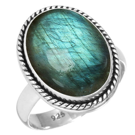 925 Silver Ring For Women - Men Gray Genuine Labradorite Stone Silver Ring Size 12 November Birthstone Elegant Silver Ring Size 12 Gift For Girl Friend On Halloween 925 Gemstone Silver Jewelry