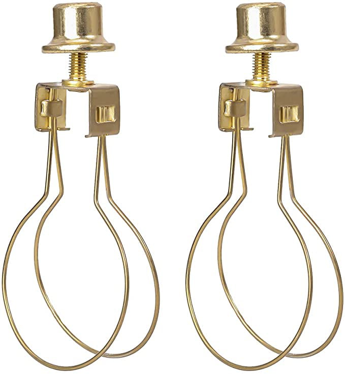 2 Pieces Lamp Shade Holder Lamp Shade Light Bulb Clip Adapter Lamp Shade Light Bulb Clip Adapter Clip on with Shade Attaching Finial Top Gold and Black 