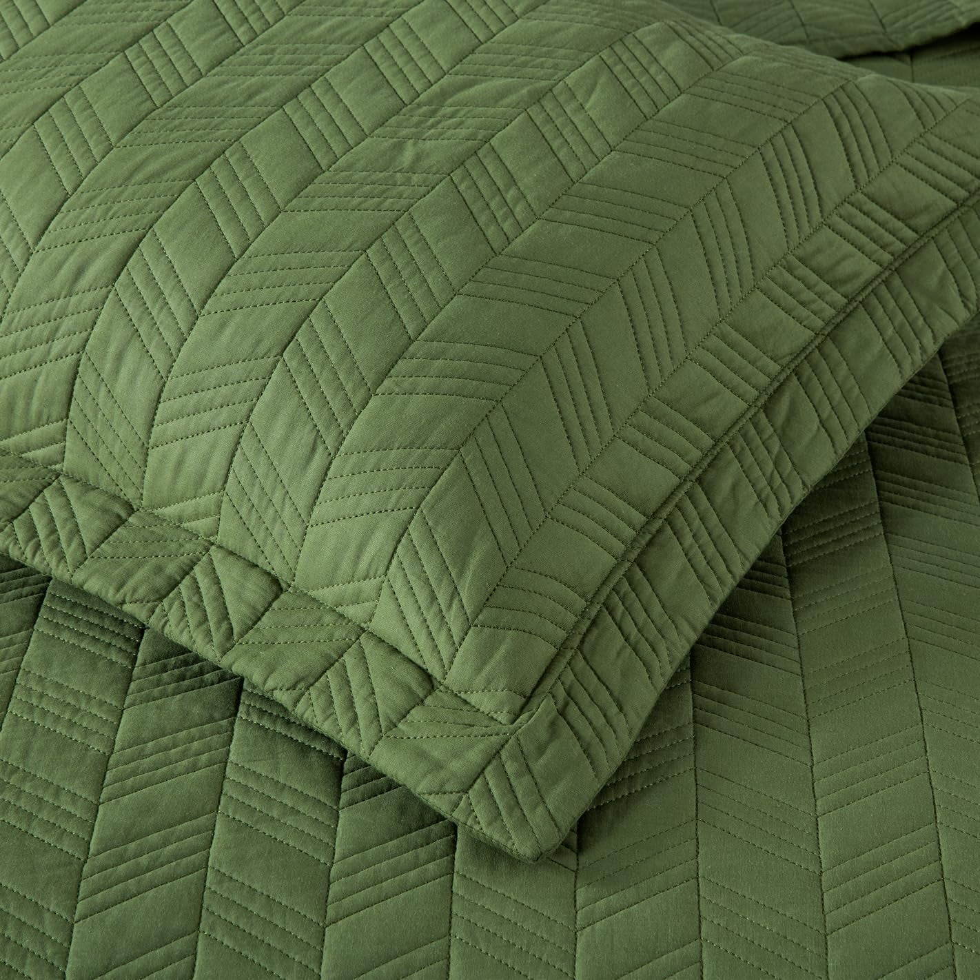 Chezmoi Collection Roswell Geometric Striped Solid Cotton Lightweight Quilt for All Seasons, 3-Piece Quilt Set, King, Loden Green