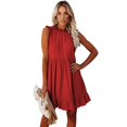 thumbnail image 1 of New Women's Solid Color Sleeveless Ruffle Stitching A Line Dress Pleating Casual Dress, 1 of 5