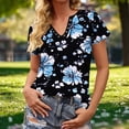 thumbnail image 2 of MaFYtyTPR Women's Short Sleeve Tops Trendy Casual Printed Loose Button-Up V-Neck Short Sleeve Women's T-shirts Blue L, 2 of 5