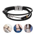thumbnail image 3 of 1 pieza de pulsera de punto de cuero PU suave punk a la moda, diseño de guitarra, brazalete multicapa (negro), 3 of 4