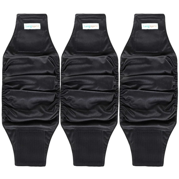 Langsprit Male Belly Bands for Dogs (Pack of 3) - High Absorbing Dog Wraps Male Washable - Reusable Male Dog Diapers,Black,S